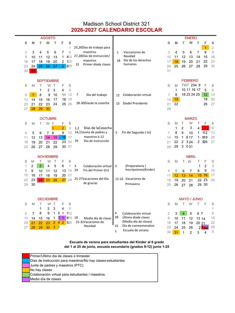 spanish school calendar
