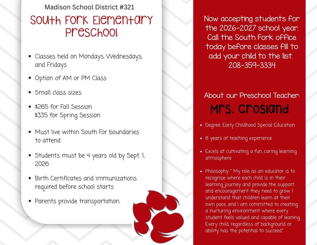 Preschool flyer 2026-2027