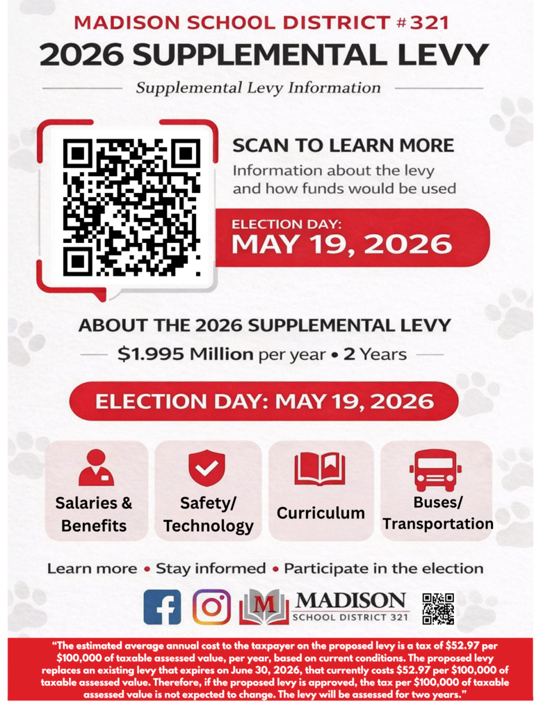 “The estimated average annual cost to the taxpayer on the proposed levy is a tax of $52.97 per $100,000 of taxable assessed value, per year, based on current conditions. The proposed levy replaces an existing levy that expires on June 30, 2026, that currently costs $52.97 per $100,000 of taxable assessed value. Therefore, if the proposed levy is approved, the tax per $100,000 of taxable assessed value is not expected to change. The levy will be assessed for two years.”