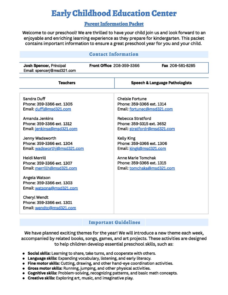 Parent Info Packet - Page 1