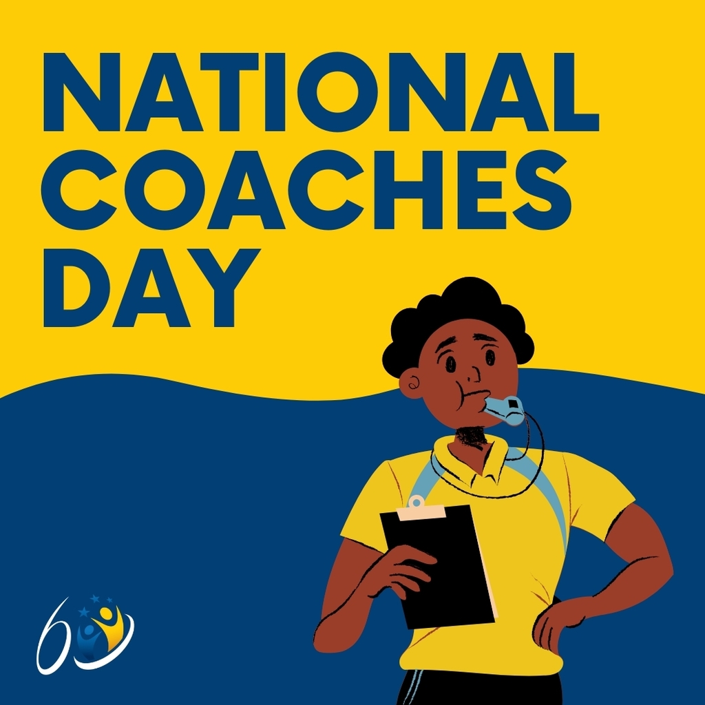 A graphic that reads, "National Coaches Day" with a cartoon coach and the D60 logo