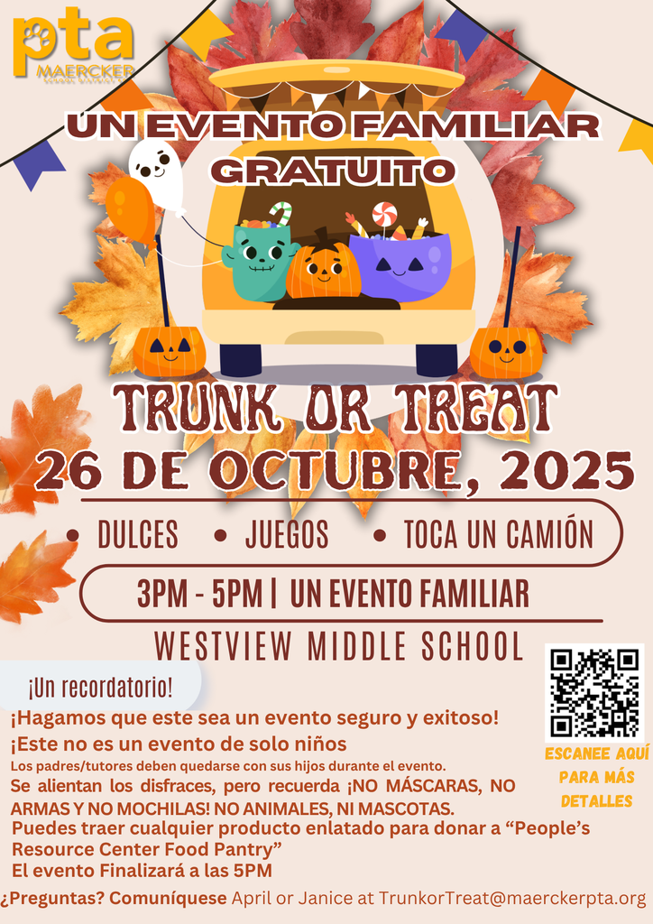 Trunk or Treat español. Un evento familiar gratuito.
