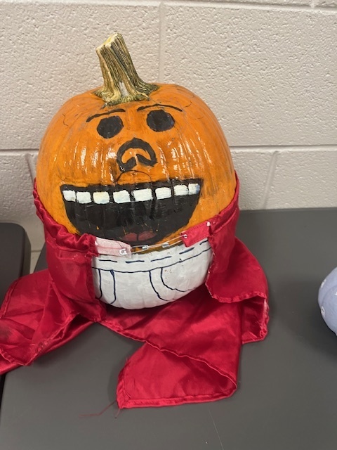 A pumpkin decorated to look like Captain Underpants