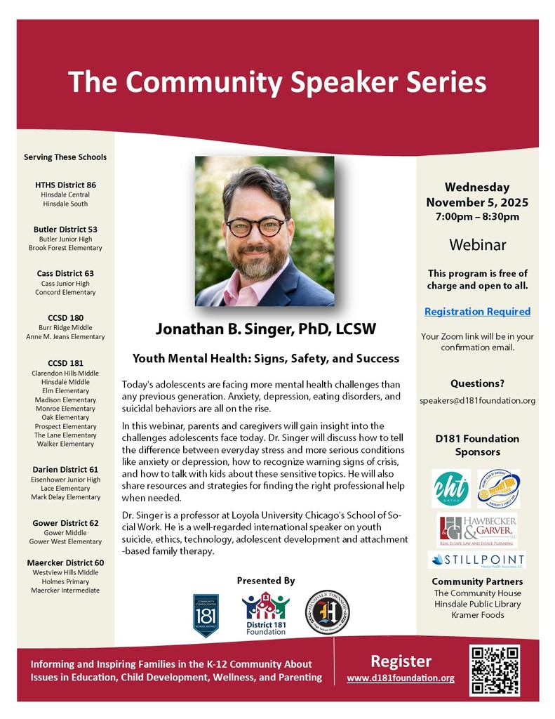 A flyer with information about Jonathan B. Singer and his presentation on mental health