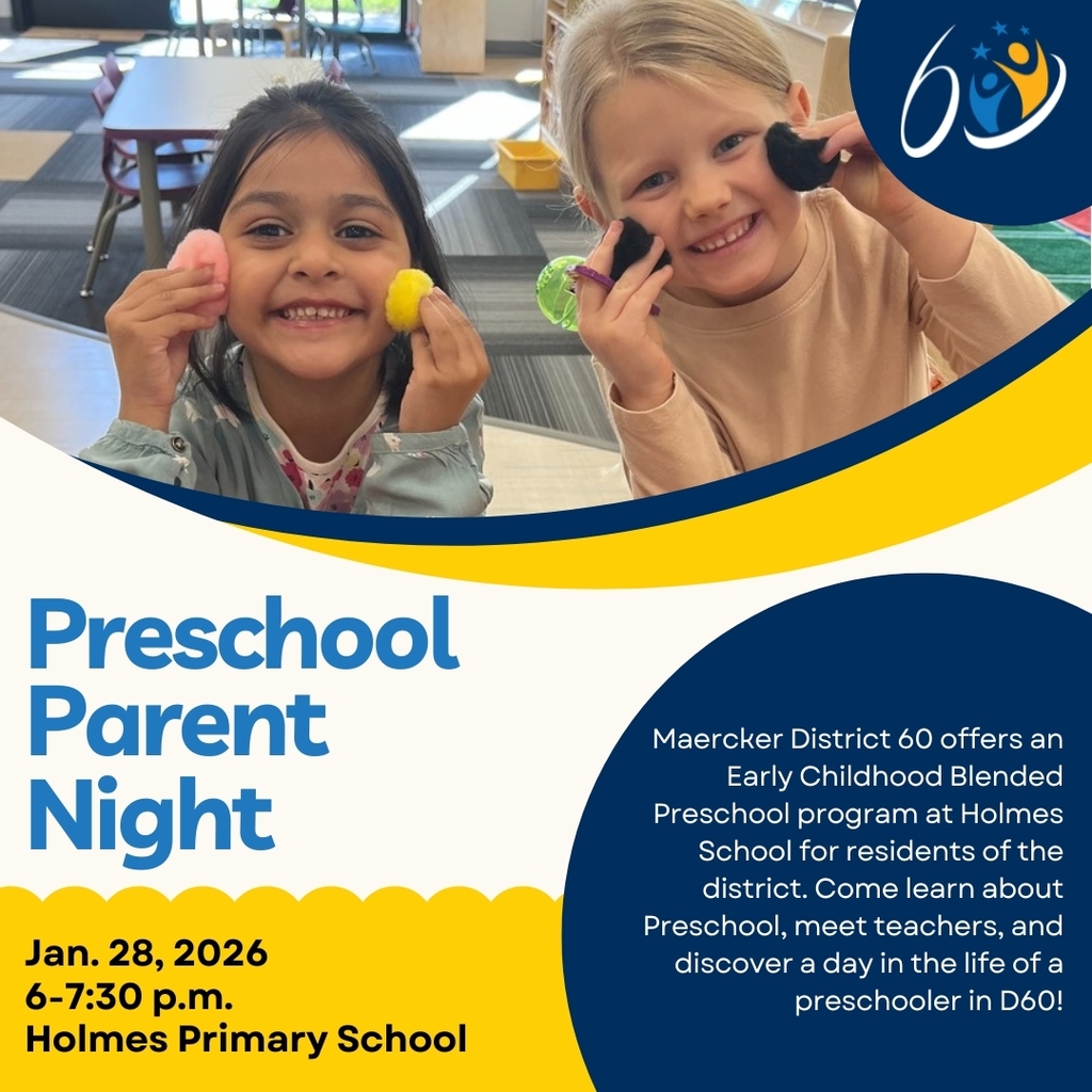 Preschool Parent Night Jan. 28, 2026 from 6-7:30 p.m. at Holmes Primary School
