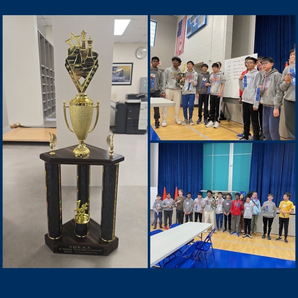 D60 Chess Champions pose for a photo. There is also a photo of their trophy.