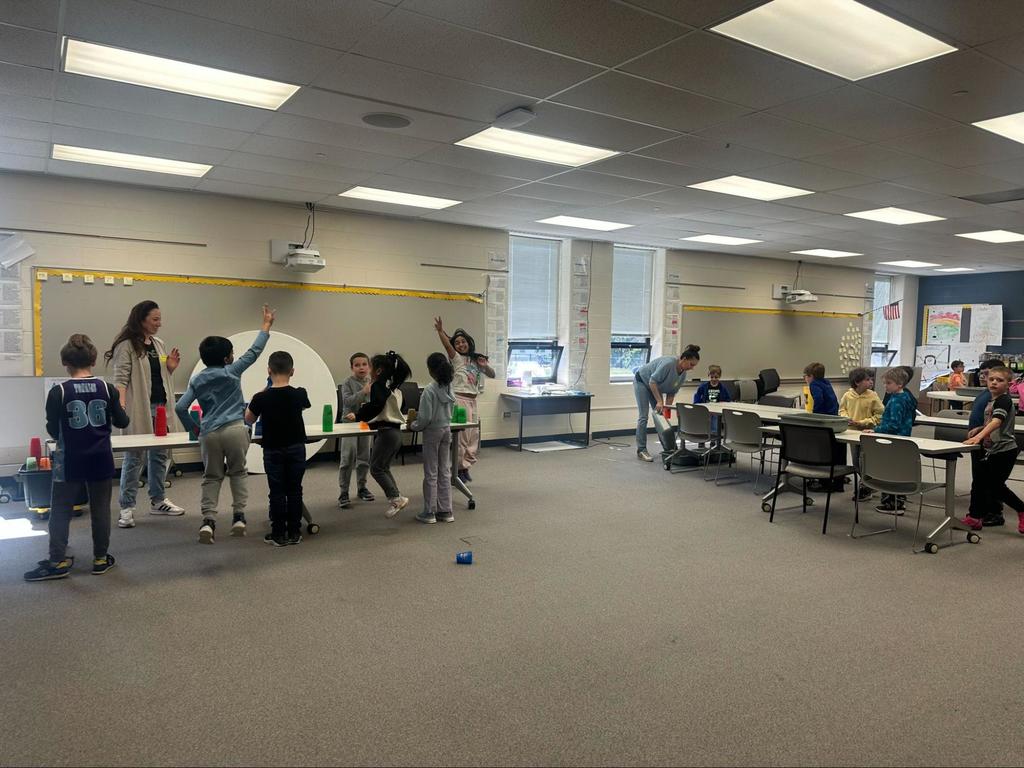 Students gather in a classroom for a fun activity