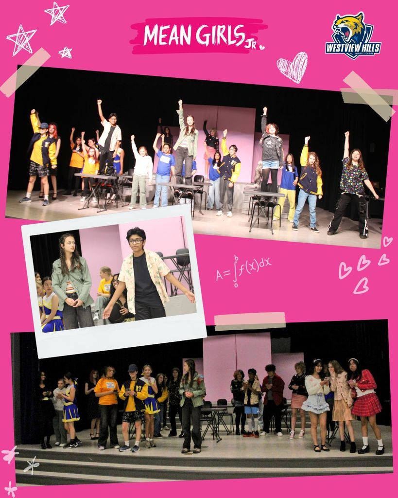 A graphic in the style of the Burn Book from Mean Girls showing photos from Westview Hills rehearsals