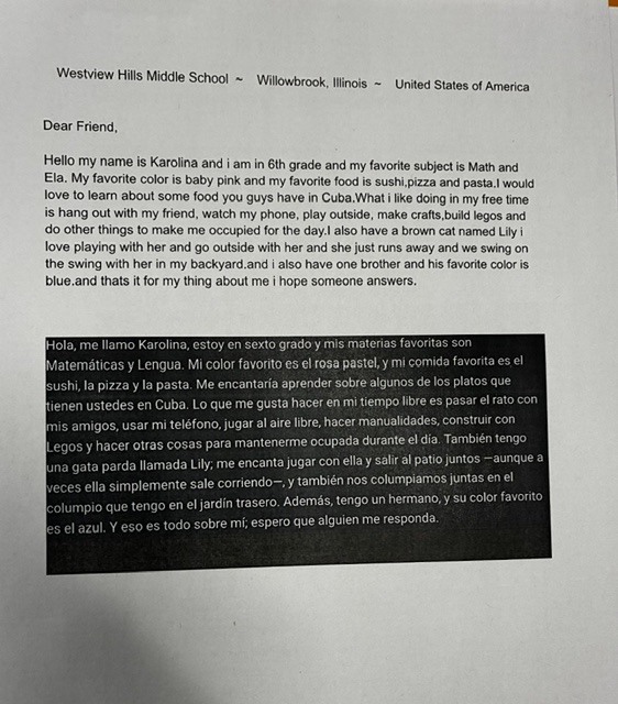 letter to students in cuba