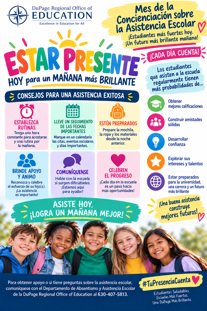 estar presente hoy para un manana mas brillante, mes de la concienciacion sobre la asistencia escolar