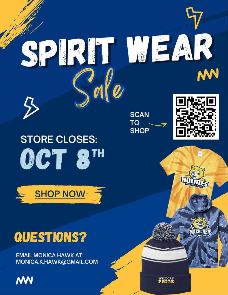 spirit wear sale, closes oct. 8