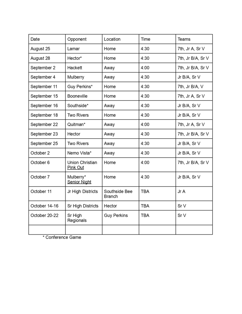 Volleyball Schedule