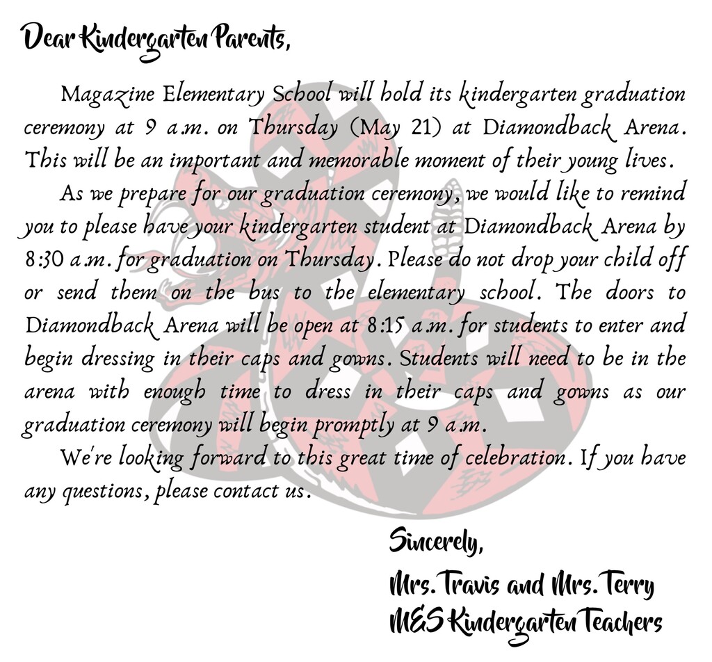 Kindergarten Graduation Letter