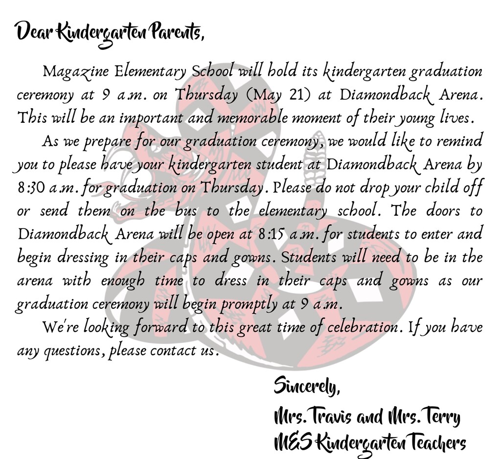 Kindergarten Graduation Letter