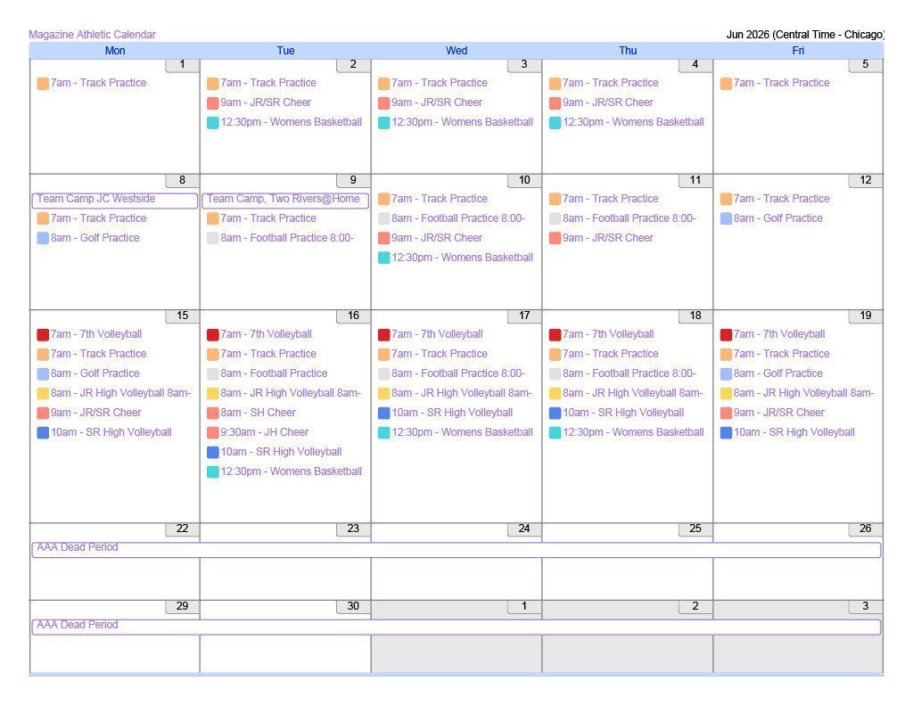 Summer Workout Schedule
