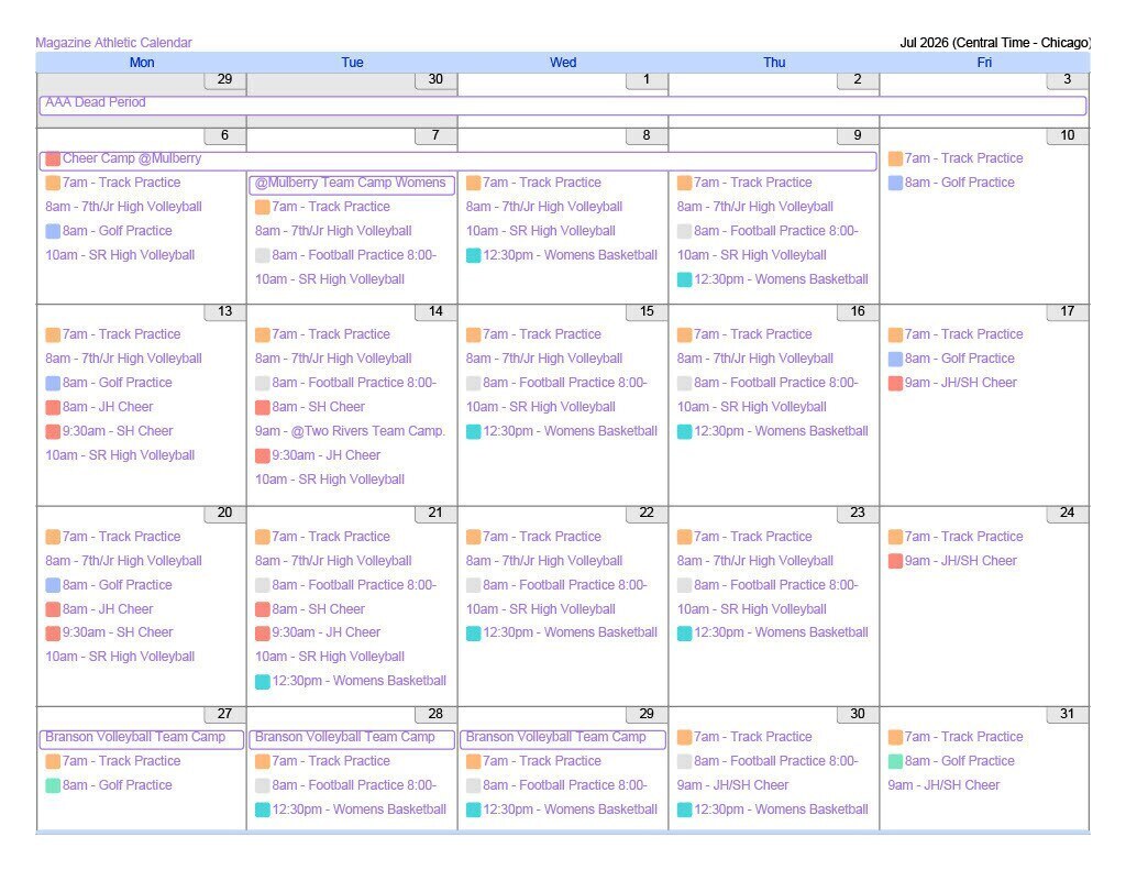 Summer Workout Schedule