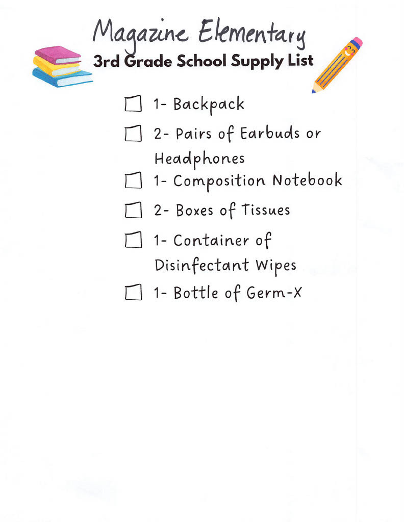 Third Grade Supply list