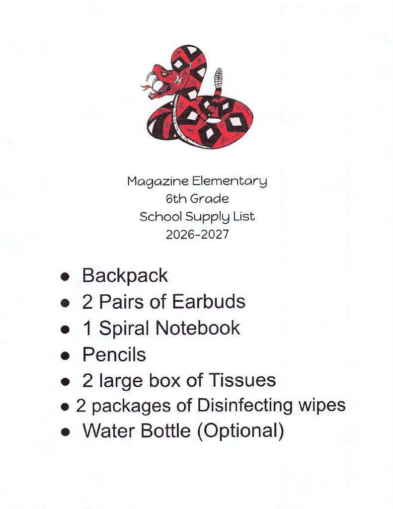 sixth grade supply list