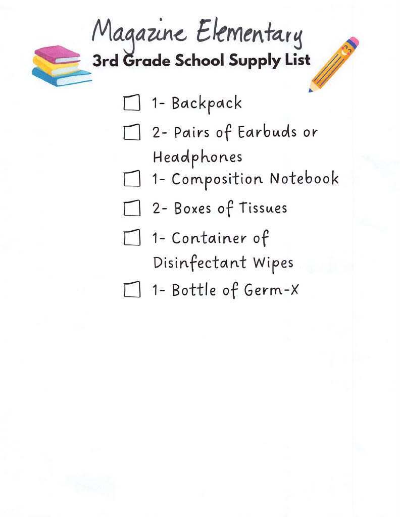 Third grade supply list
