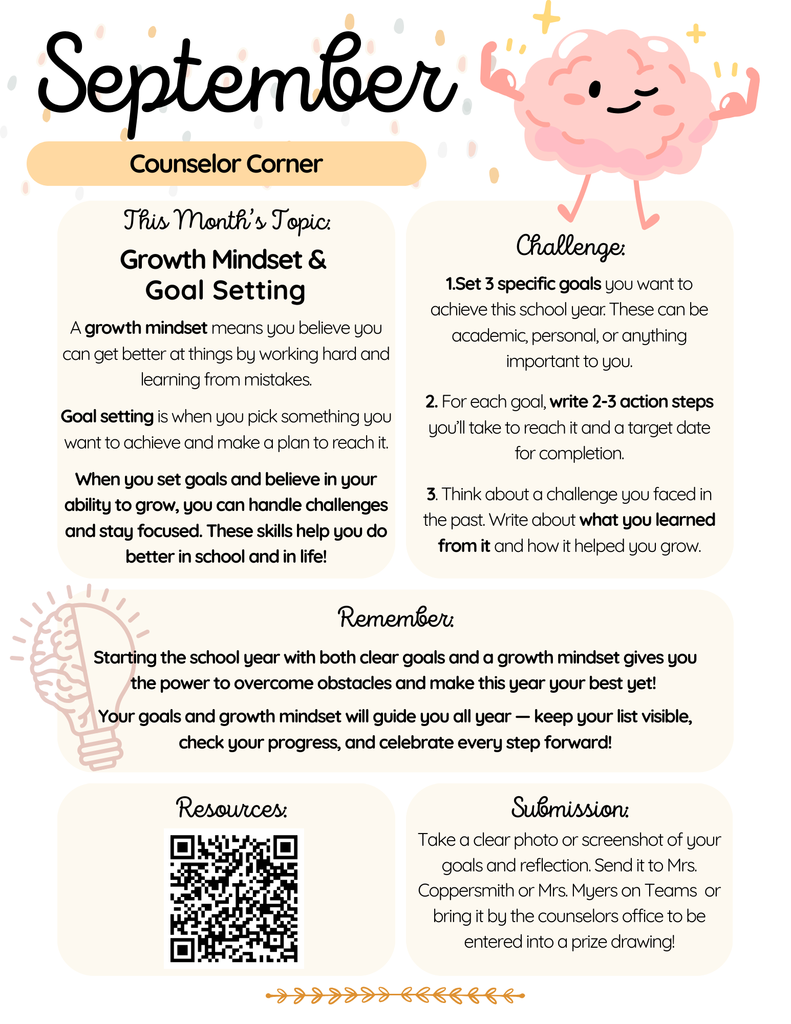 September Counselor Corner - Growth Mindset & Goal Setting