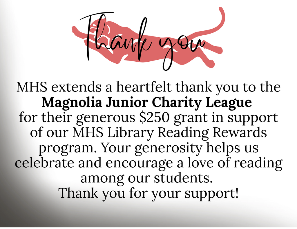 Special thanks to the MJCL for their support of the MHS Library Reading Rewards Program.