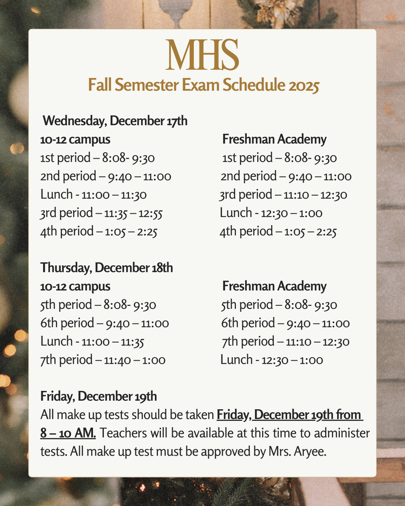 Fall 2025 Semester Test Schedule