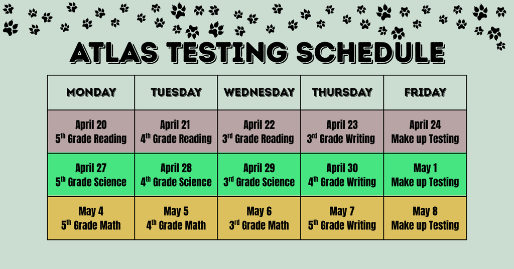 ATLAS Testing Schedule