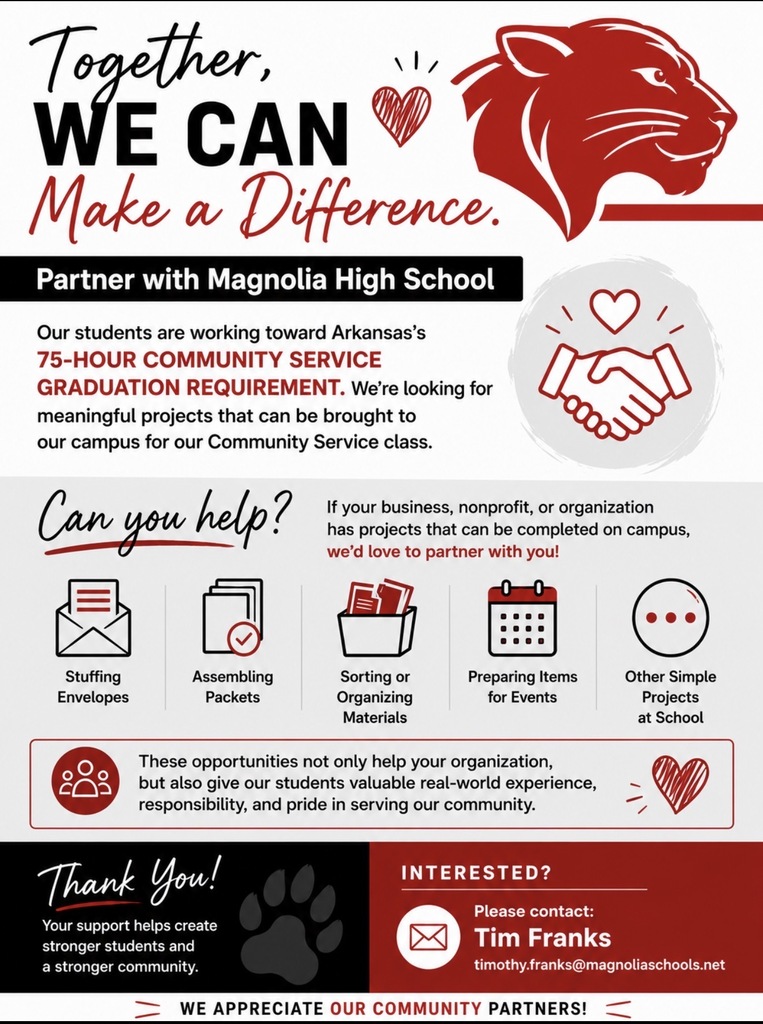 Help us provide community service opportunities for our students. 