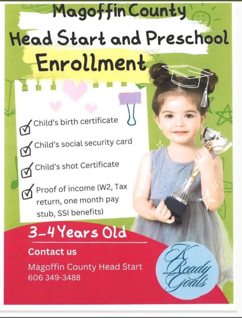 Enrollment for Magoffin County Head Start / Preschool is still open! Apply today!