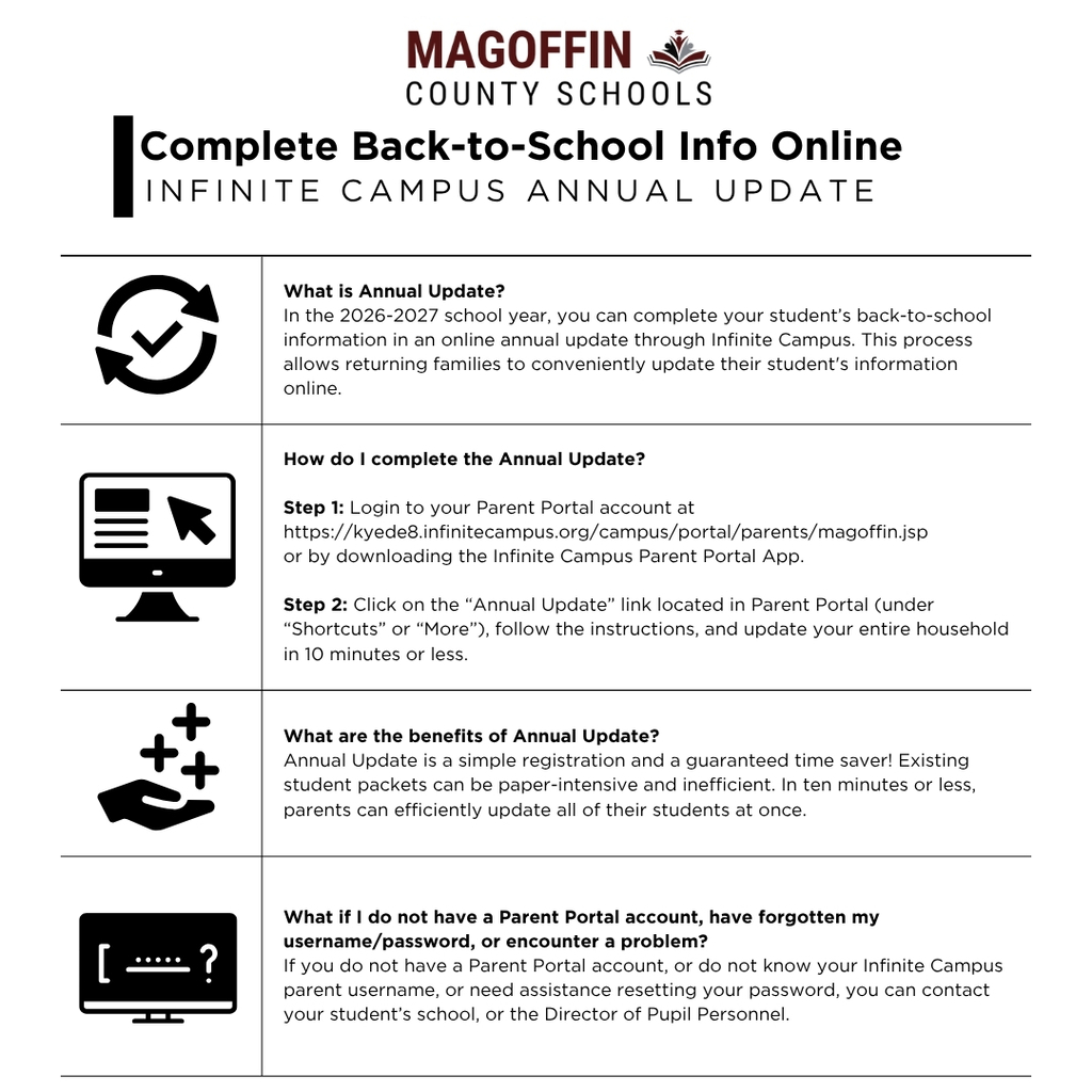 Skip the packets and complete your student’s back-to-school information online in Annual Update on Parent Portal. 