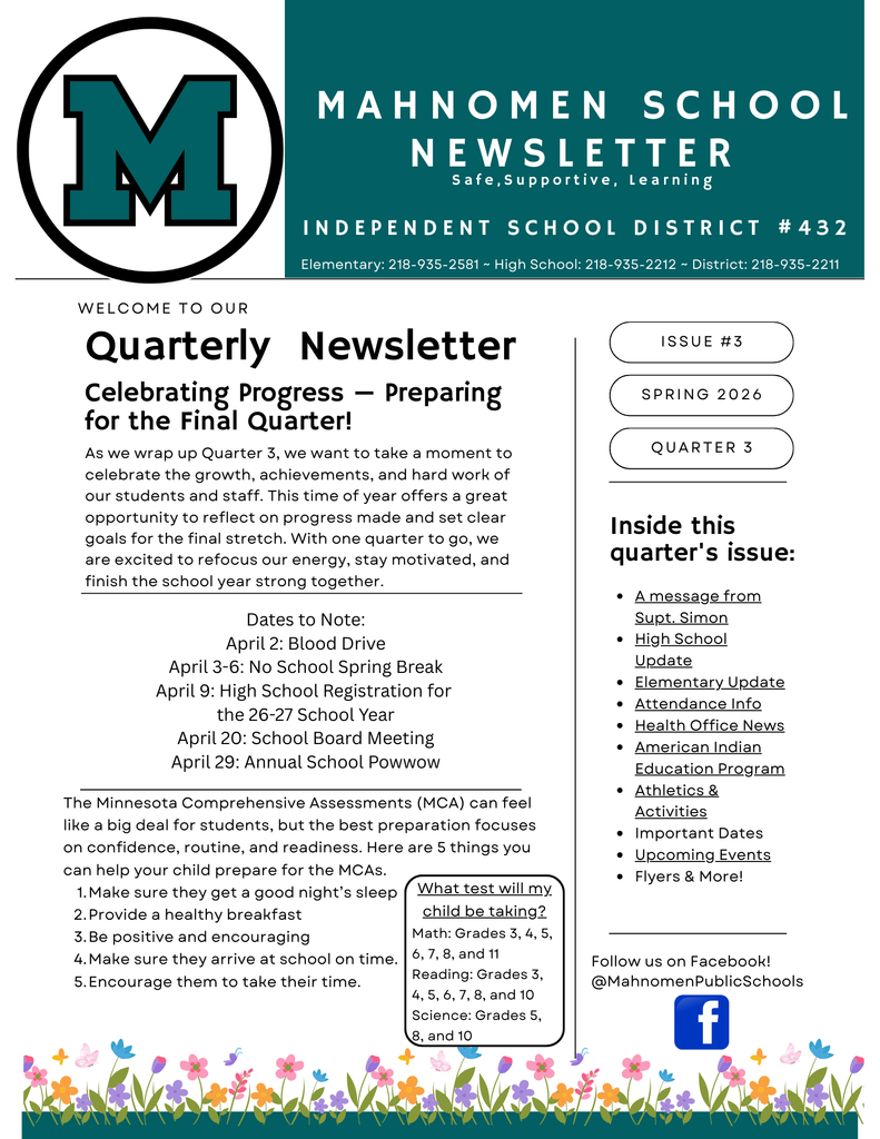 First Page of the Mahnomen Public Schools Newsletter