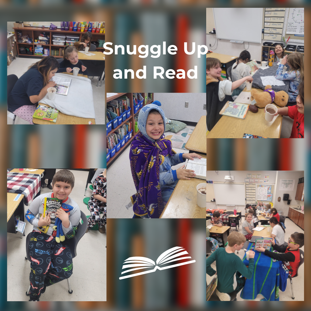 Kids reading books, snuggled up with blankets and Hot chocolate. 