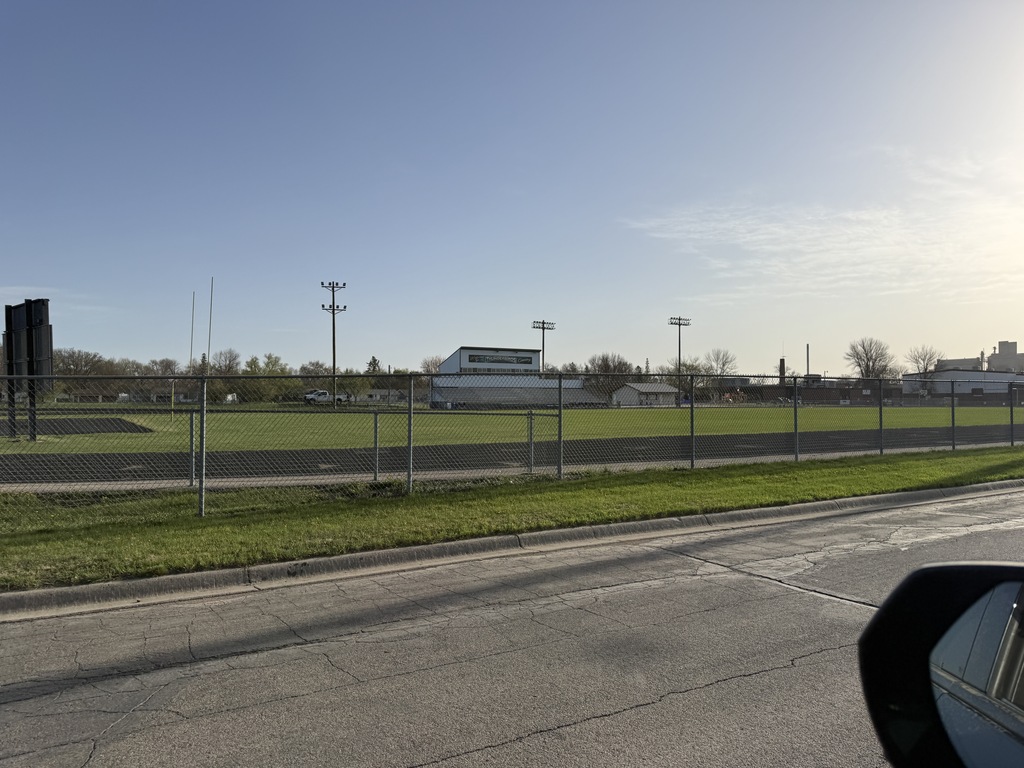 An empty track for track and field day. 