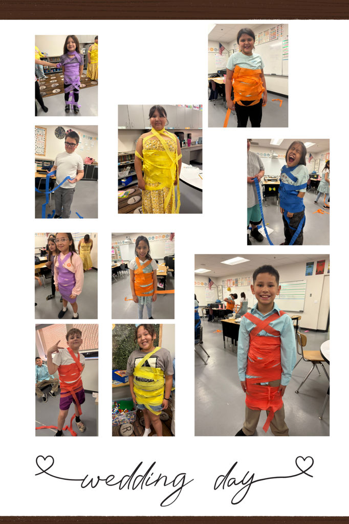 Miss O is getting married and the 4th grade class wanted to celebrate with her. We did some wedding theme games like timed outfit making and we made flowers bouquets to throw!