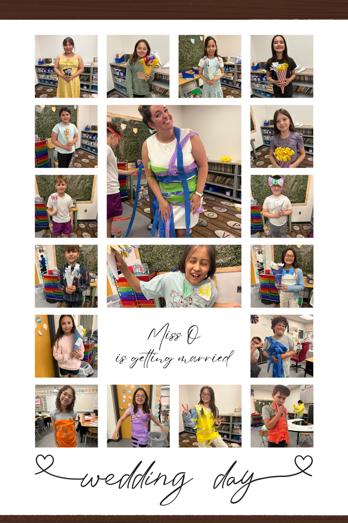 Miss O is getting married and the 4th grade class wanted to celebrate with her. We did some wedding theme games like timed outfit making and we made flowers bouquets to throw!