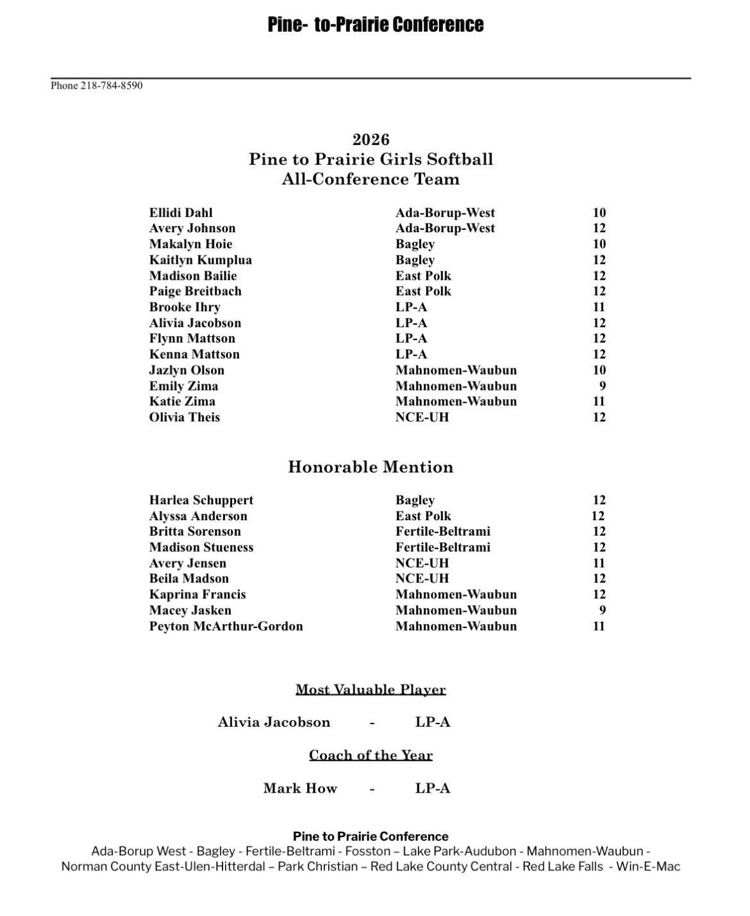 softball All-Conference! Congratulations!