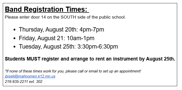Band Information for students