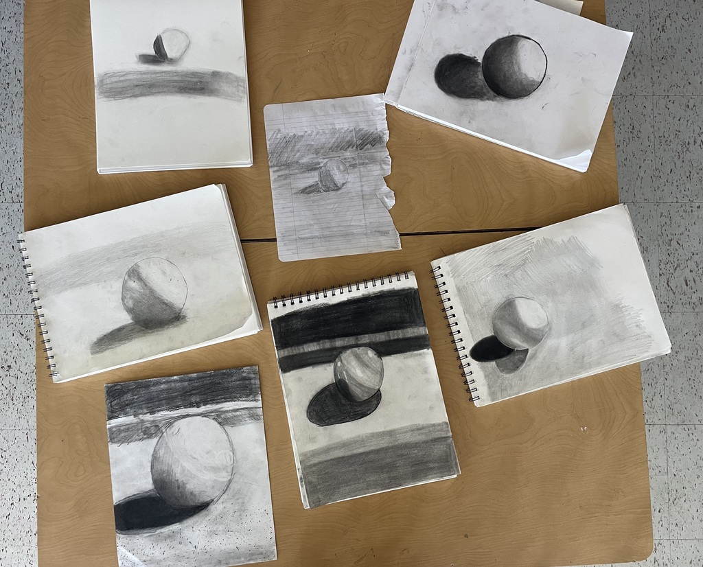 In Art 1 with Ms. Jazzy we are applying our knowledge of: shadows, highlights and value!