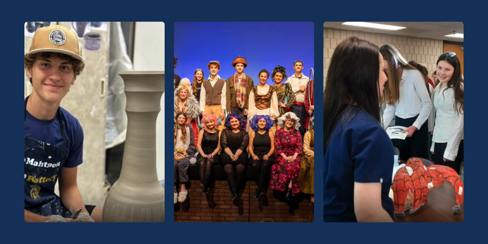 student photos with pottery, theatre, and health