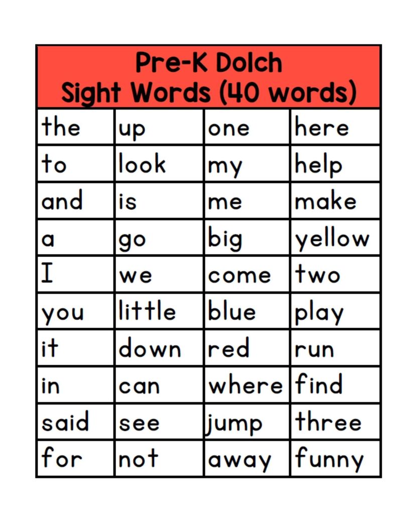 PK Sight Words