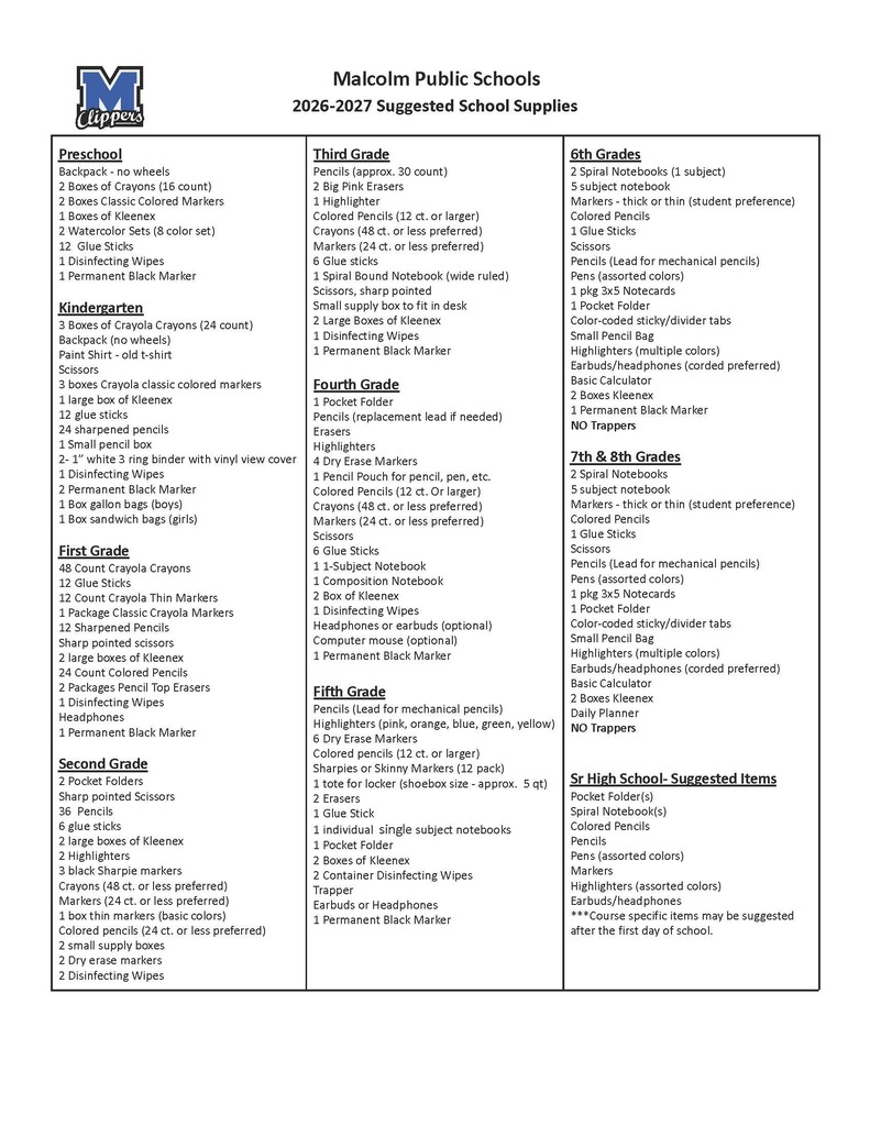 Suggested Supply List