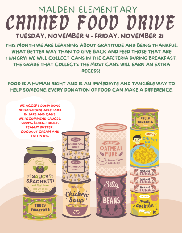 canned food drive Nov 4-21