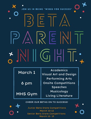 beta parent night March 1st 