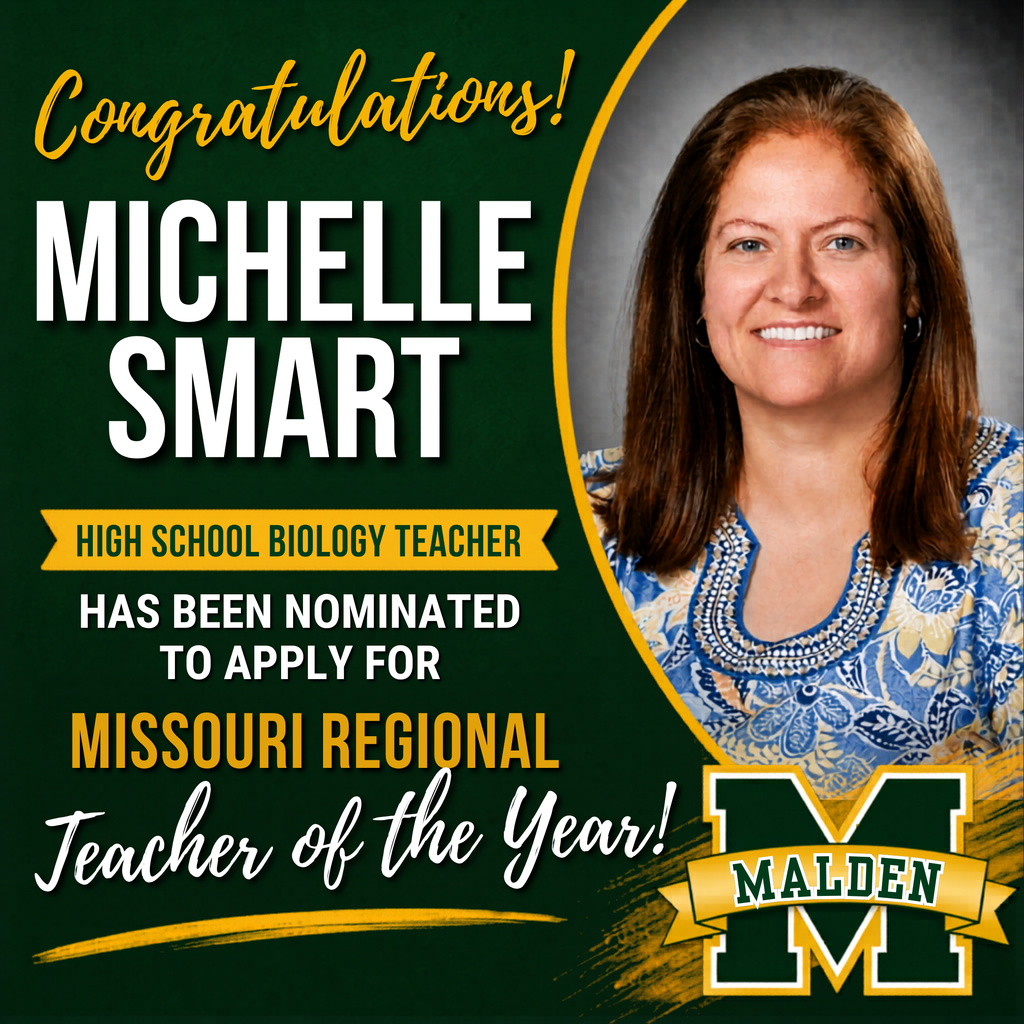 Congratulations! Michelle smart high school biology teacher has been nominated to apply for missouri regional Teacher of the Year!