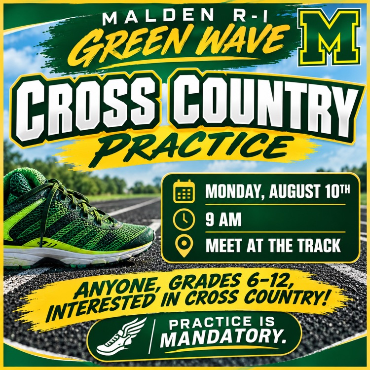 Anyone, grades 6-12, who is interested in Cross Country our first practice will be Monday, August 10th, 9 am. Meet at the track. Practice is mandatory.