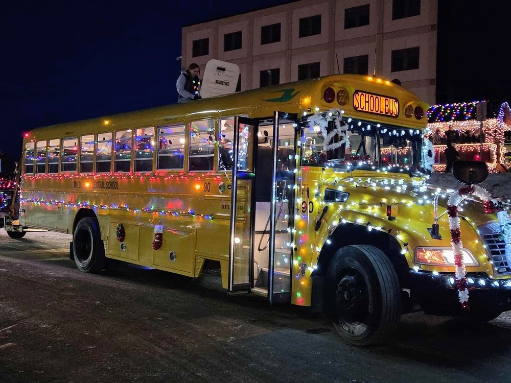 Malone Central School Bus Decorated with Christmas Lights