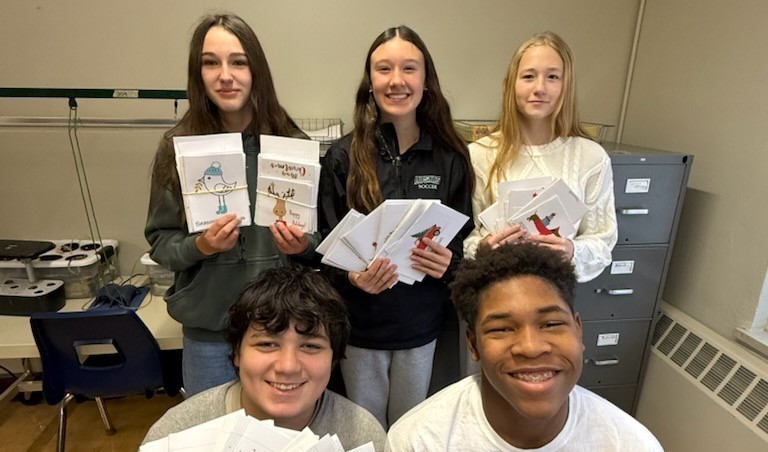 Students with Holiday Cards