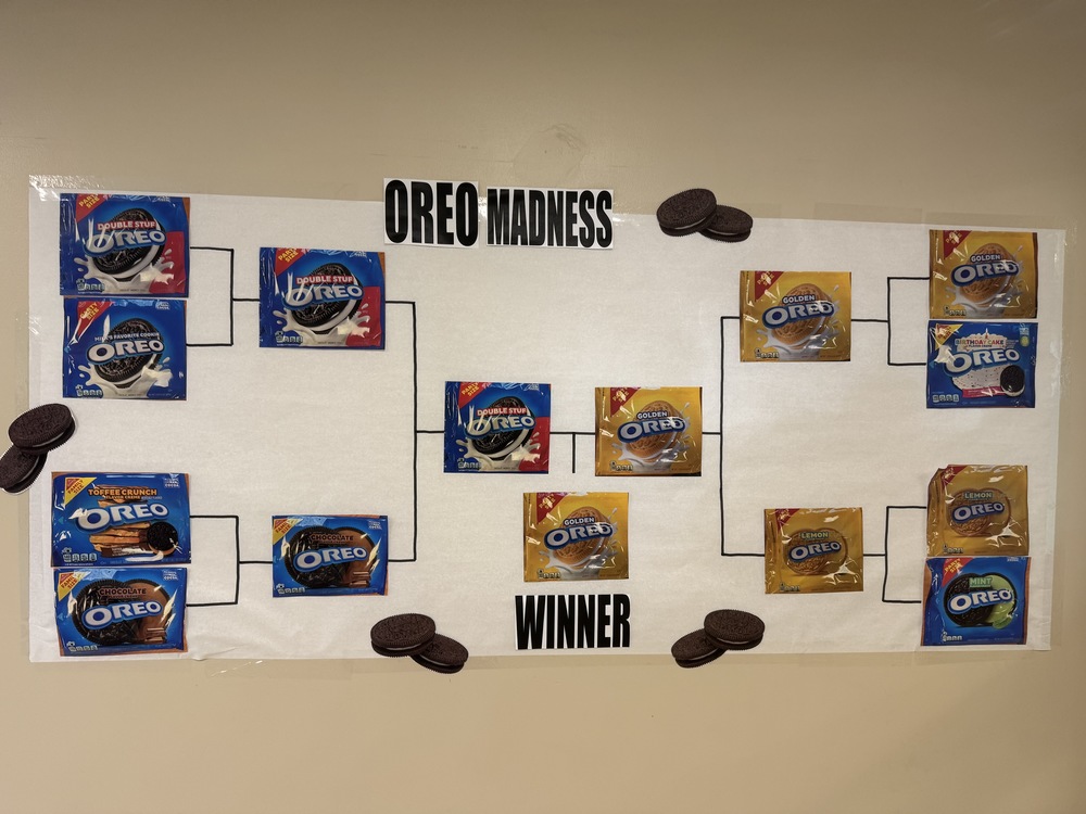 Oreo cookie bracket at Malone Middle School during the month of March in the Oreo cookie madness event