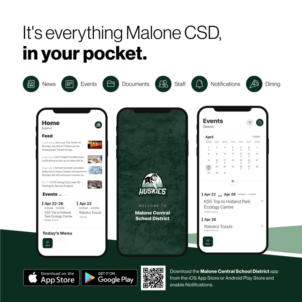 image of open app; It's everything Malone CSD, in your pocket