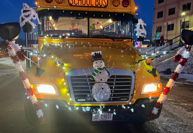 Malone Central School Bus Decorated with Christmas Lights